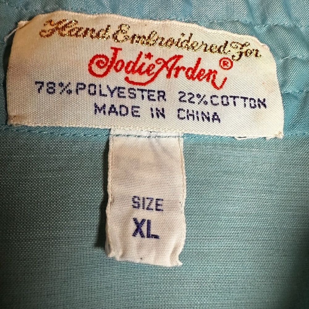 1960s Vintage Jodie Arden Kimono House Dress Embroidered Blue X-Large - Picture 8 of 10